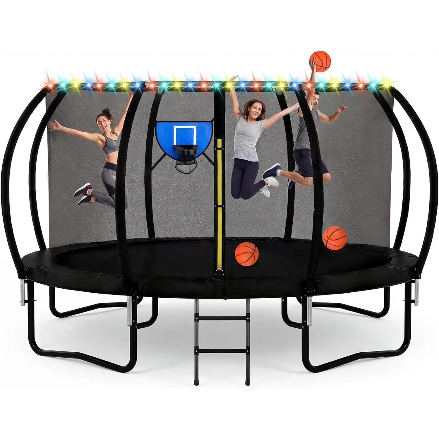 Hoteam Trampoline Accessories Kit Trampoline Basketball Hoop LED Lighted with 3 Mini Basketballs 50 ft Solar Lights Pump Fit 8 10 12 14 15 16 ft Trampolines Outdoor for Straight Pole Curved Pole