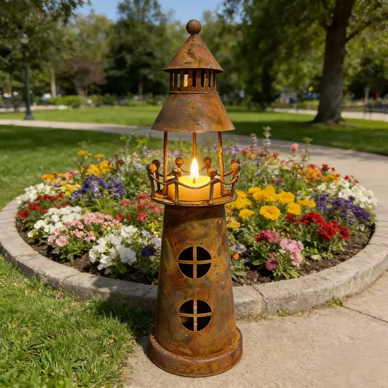 Vintage Rusty Metal Lighthouse Candle Holder, Rustic Lighthouse Lantern, Nautical Home Decor, Ocean Lover's Lighthouse Ornament, Tabletop or Outdoor Decoration