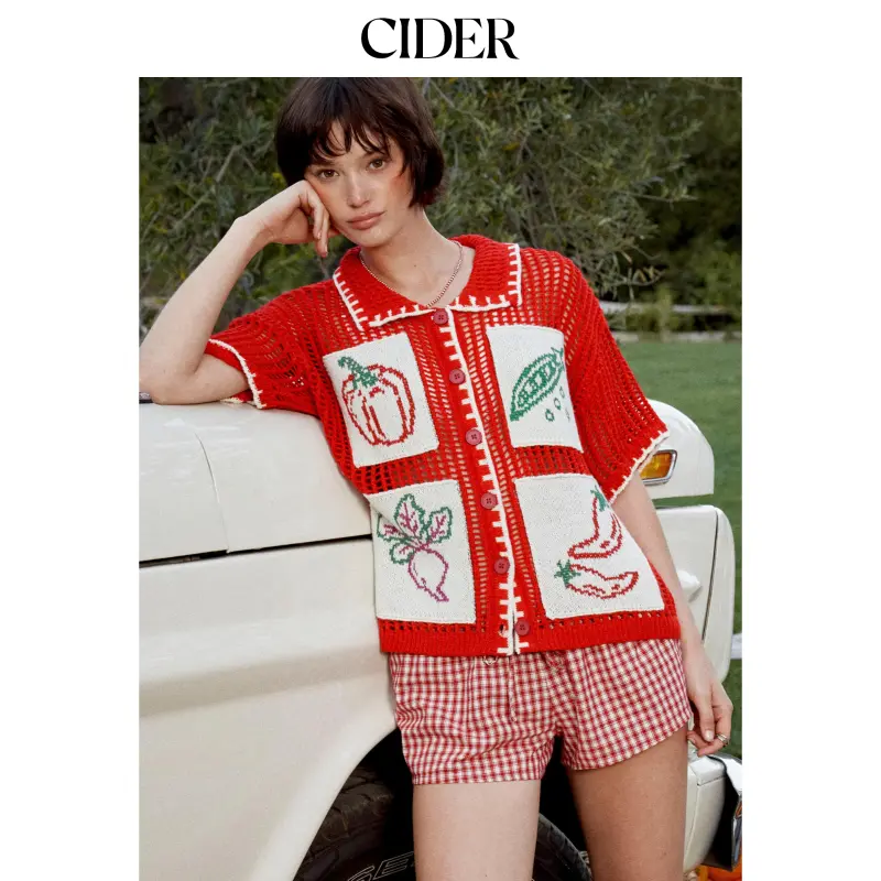 Cider Crochet Fruit Embroidery Oversized Cardigan SohoChic