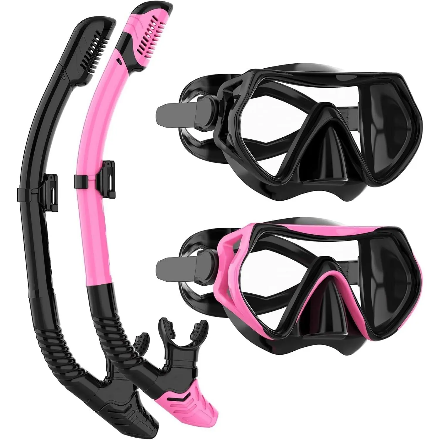 Snorkeling Gear for Adults, 180 Degree Tempered Glass Anti Fog Snorkel Mask Set with Dry Top Snorkel, Anti-Fog Goggles for Men Women Swimming Scuba Diving