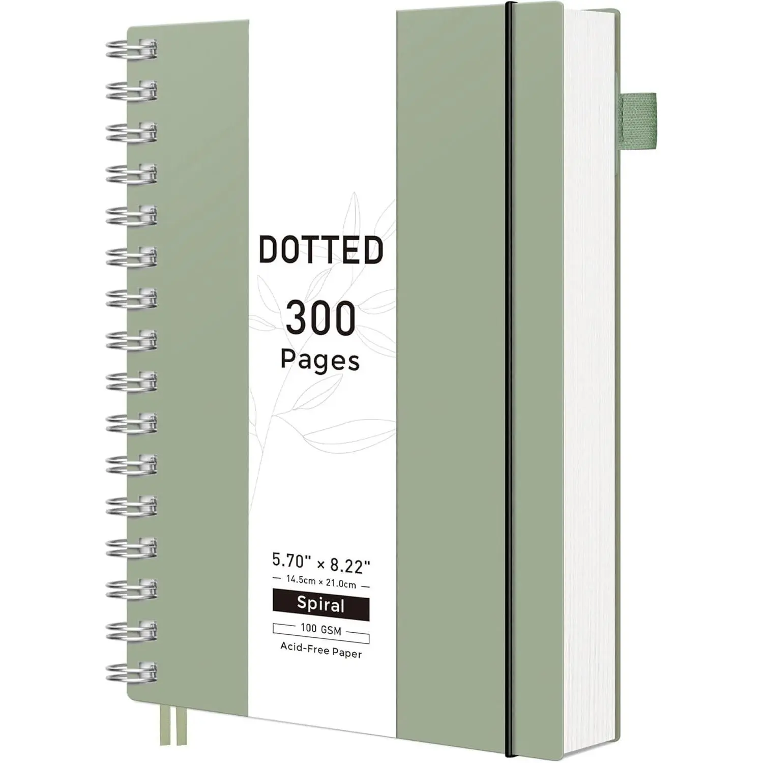 Dotted Journal Notebook, 300 Pages, A5 Medium Size (5.7'' × 8.2'') | 100 GSM Thick Paper, Flexible Plastic Cover, Spiral-bound, for Journaling, Planning, Tracking (Light Green)