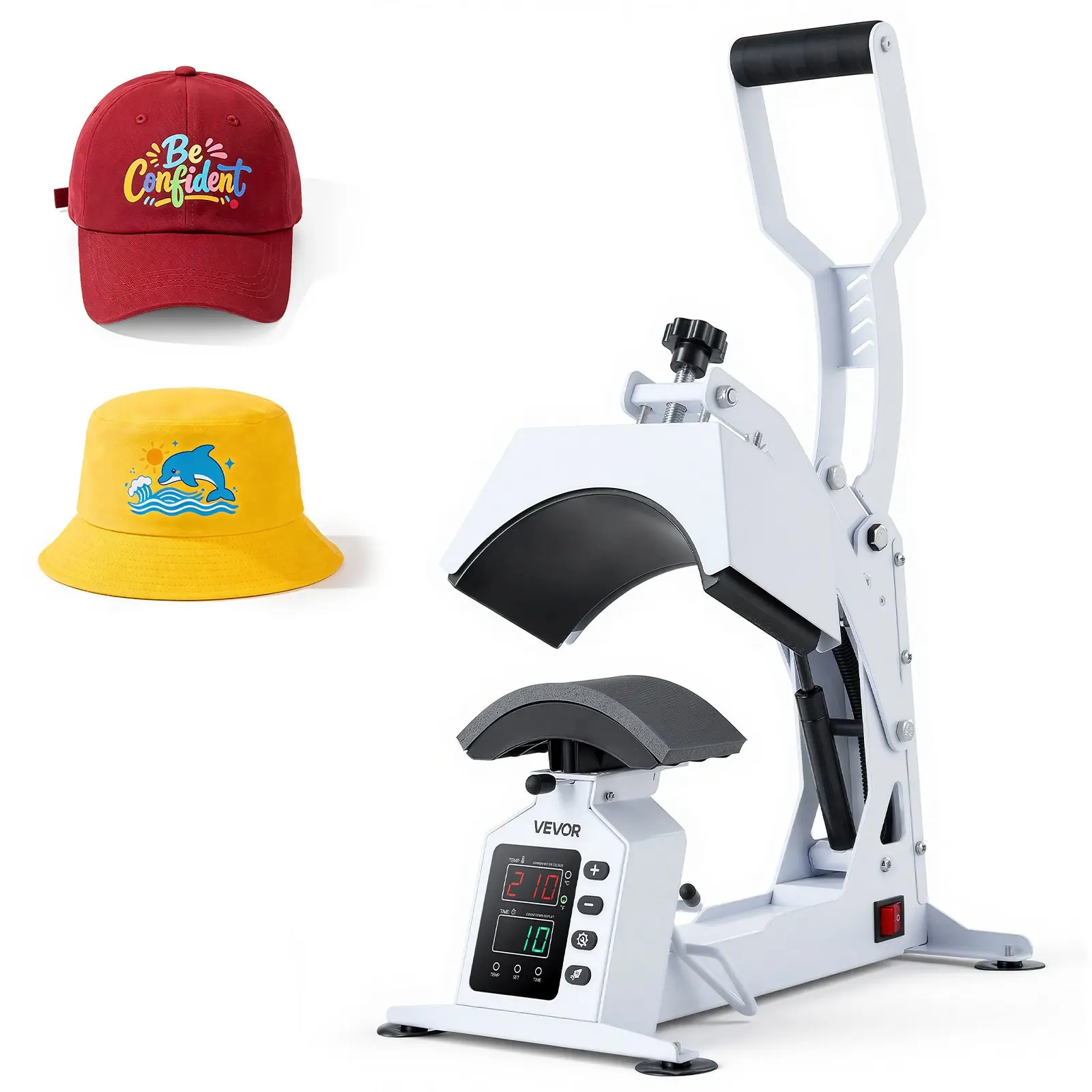 【Summerfinds】VEVOR Hat Heat Press Machine, 8.5x4 in Large Heating Plate, Cap Stretcher, 32-449°F Precise Temp Control, 580W, 14.2x8.5x13.8 in, 15 lbs, Non-Slip Rubber Grip, for HTV & Sublimation Projects, DIY Creators, White