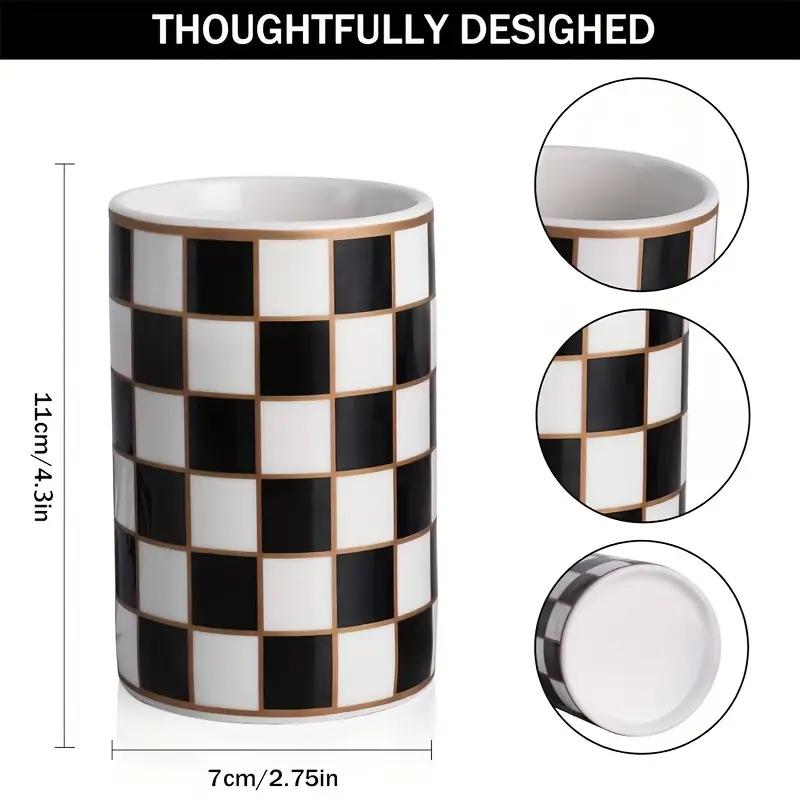 Modern Black White Ceramic Toothbrush Holder Grid Bathroom Vanity Organizer for Countertop Storage Decorative Shower Bathroom Essentials