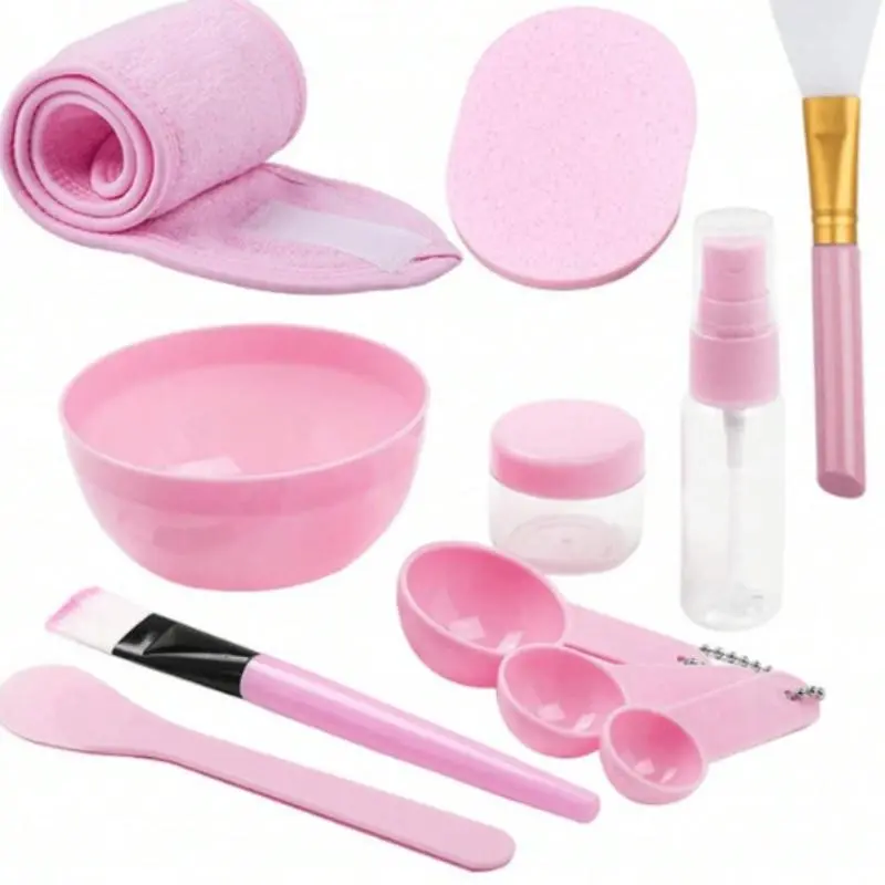 11-Piece DIY Mask Mixing Tool Kit, Includes Bowl Spoon Spatula Silicone Brush Spray Bottle Puff Soak Bottle Measuring Cup