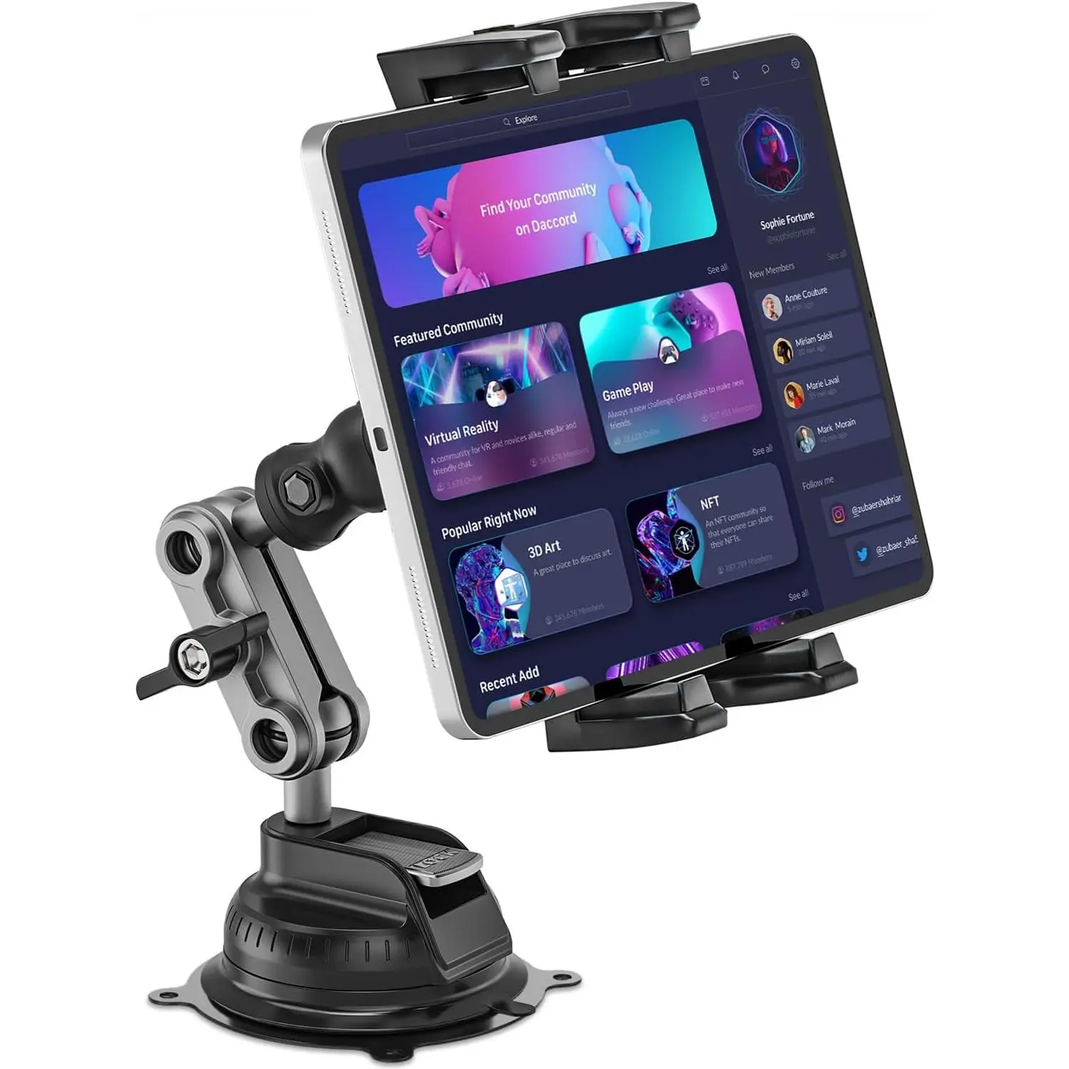 Tablet Mount, Car Tablet Holder Heavy Duty Super Suction Cup/Adhesive Base iPad Stand for Dash Windshield Wall Vehicle Desk, 360° Metal Bracket for 4.7-12.9" iPad Pro/Air/Mini/Galaxy