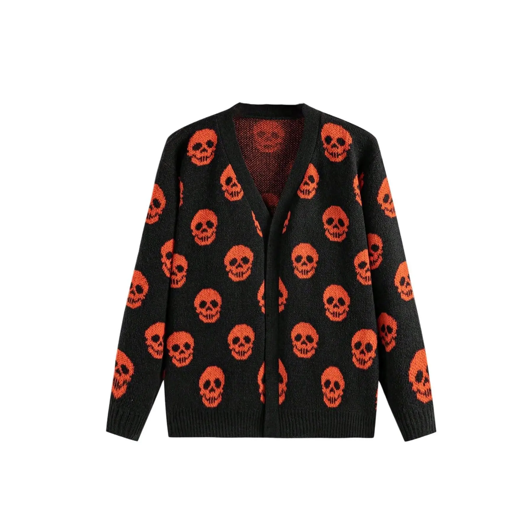 Women's Plus Size Halloween Skeleton Skull Knitwear Cardigan - Long Sleeves, Drop Shoulder, Open Front, Casual Fabric Clothes