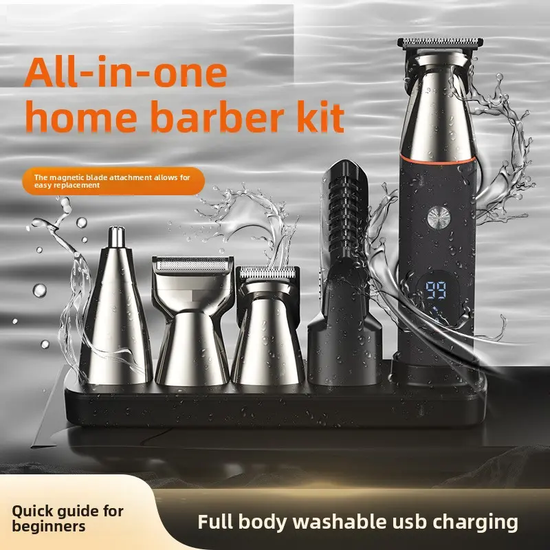 5 in 1 hair trimmer,magnetic attachments,hair clipper,t outline trimmer,nose hair trimmer,barber haircut,digital display,waterproof,men grooming kit