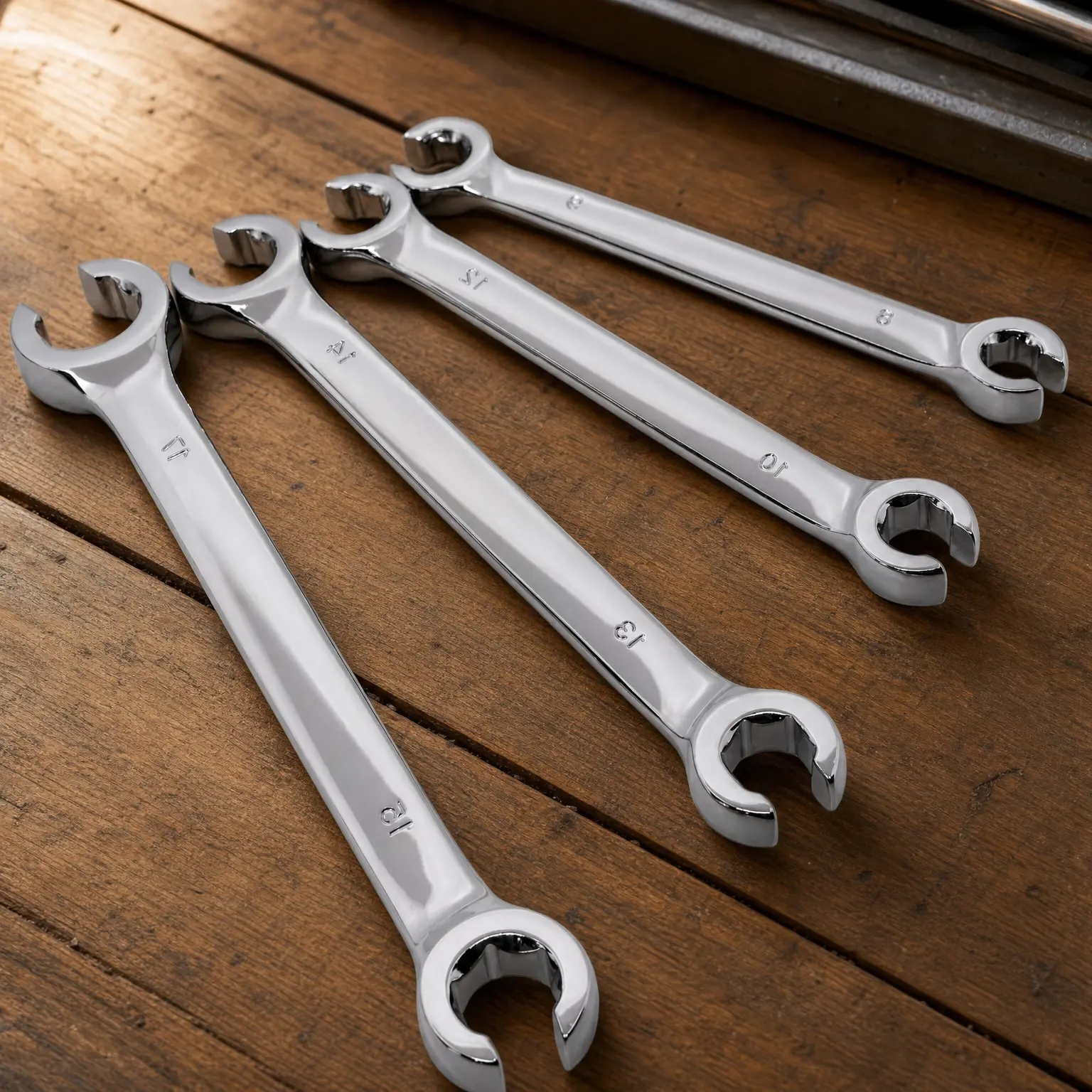 4-Piece Flare Nut Wrench Set, Metric Offset End Spanner 8 9 10 12 13 14 15 17mm, CR-V Steel with Storage Pouch for Fuel Tube Hose Transmission Line RepairGift