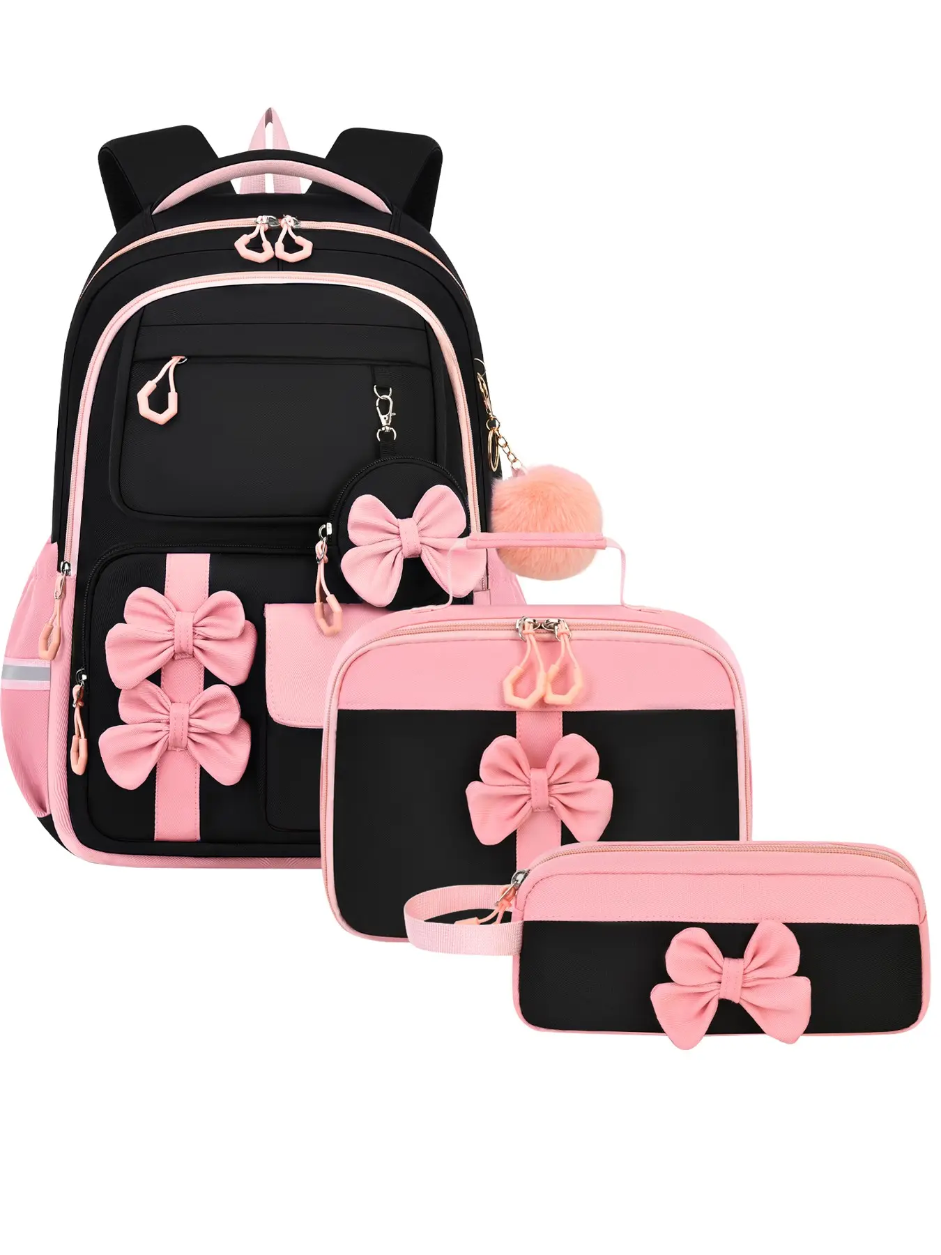 4pcs Girls Backpack Bag, Teens School Backpack with Handbag and Pencil Case Set, Cute Women Schoolbag for Girls, All Seasons Casual Style, Cute Stylish Daypacks