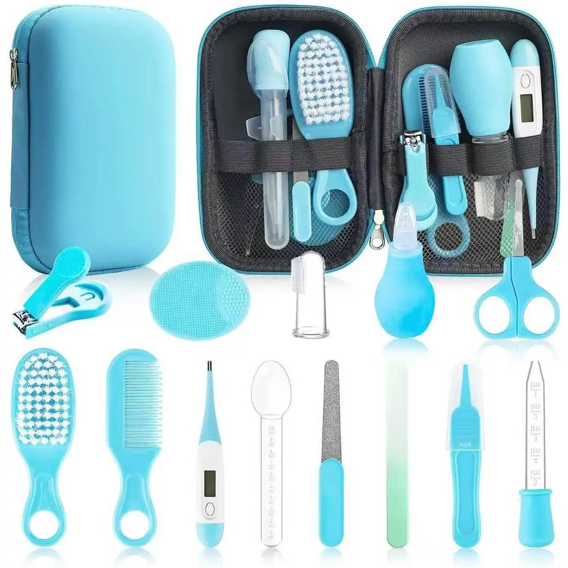Baby Healthcare and Grooming Kit, 14 in 1 Baby Safety Set Newborn Nursery Health Care Set with Hair Brush Scale Nail Clippers  Baby Girls Boys (Blue 14 in 1) New model