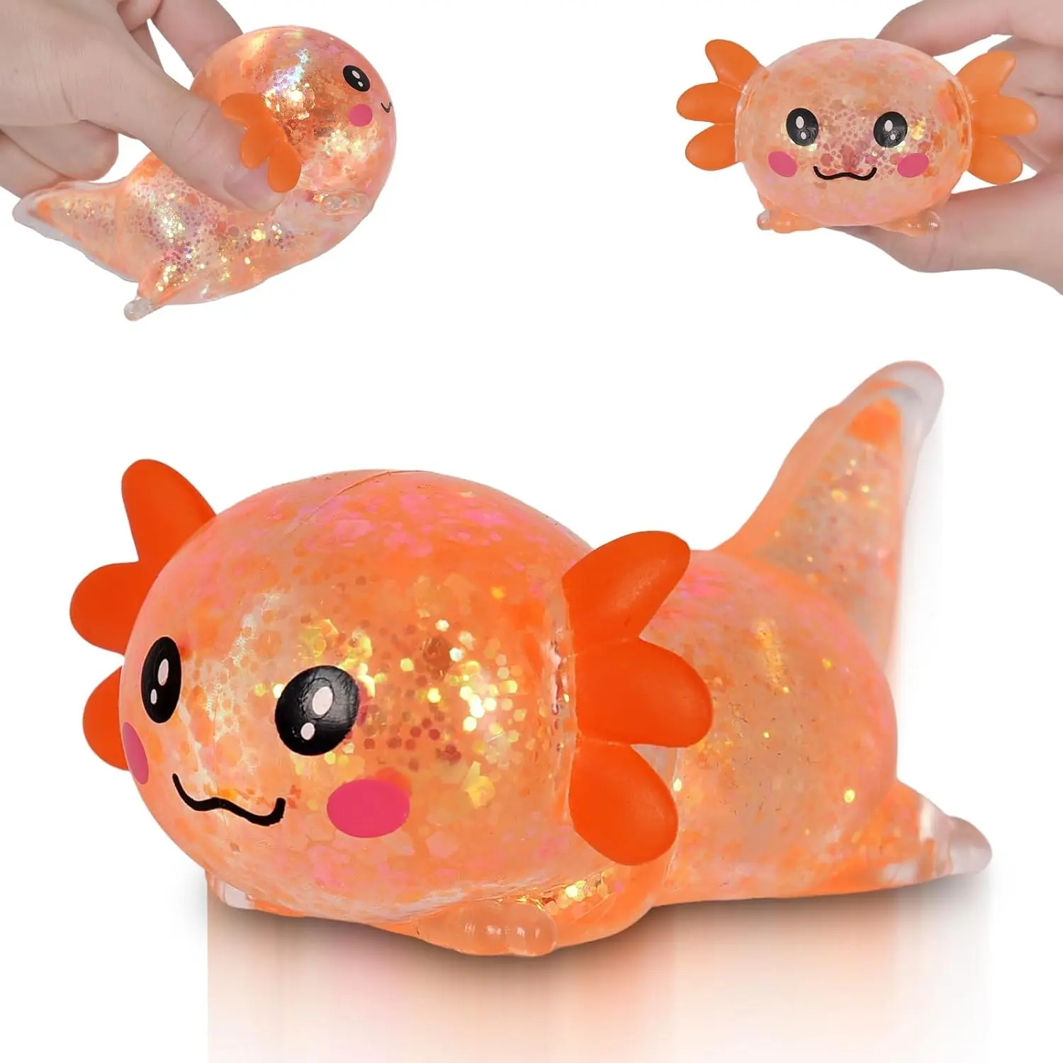 Axolotl Squishy Toy, Cute Slow Rising Fidget Toy for Stress Relief, Soft Squeeze Sensory Toy for Kids and Adults, Handheld Stress Ball for Anxiety and Focus(Orange)