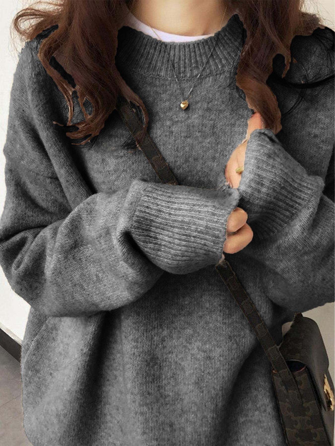 Women'S Solid Drop Shoulder Long Sleeve Sweater Pullover, Casual Fit Fashion Round Neck Jumper For Fall & Winter, Women'S Knitwear For Daily Wear, Chic Clothes1123