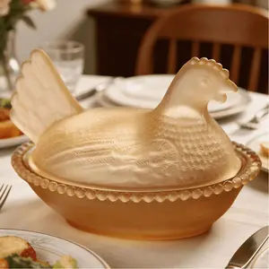 Lid Hen Egg Nest Jar | Retro Colored Crystal Candy Jar, Oval, Non- Contact, Suitable for Storing Candy and Small Objects, Ideal for Easter and Ramadan Decoration | Material, Flip Top Closure, Ornament Storage, Flip Top Containers