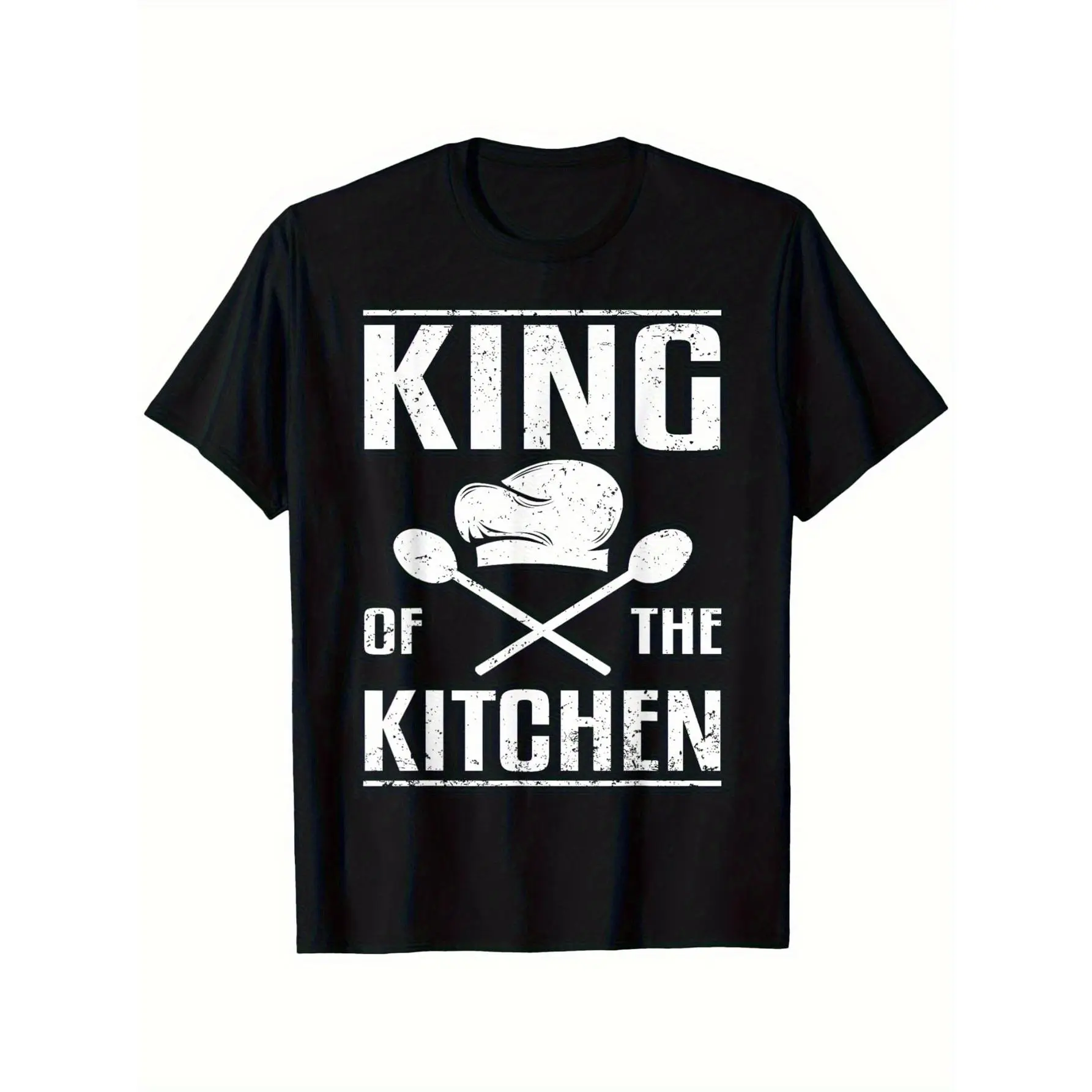 King of the Kitchen" Fun Cooking Chef T-Shirt, Chef Tee, Comfortable Casual Stretch Crew Neck Top for Men's Outdoor Activities