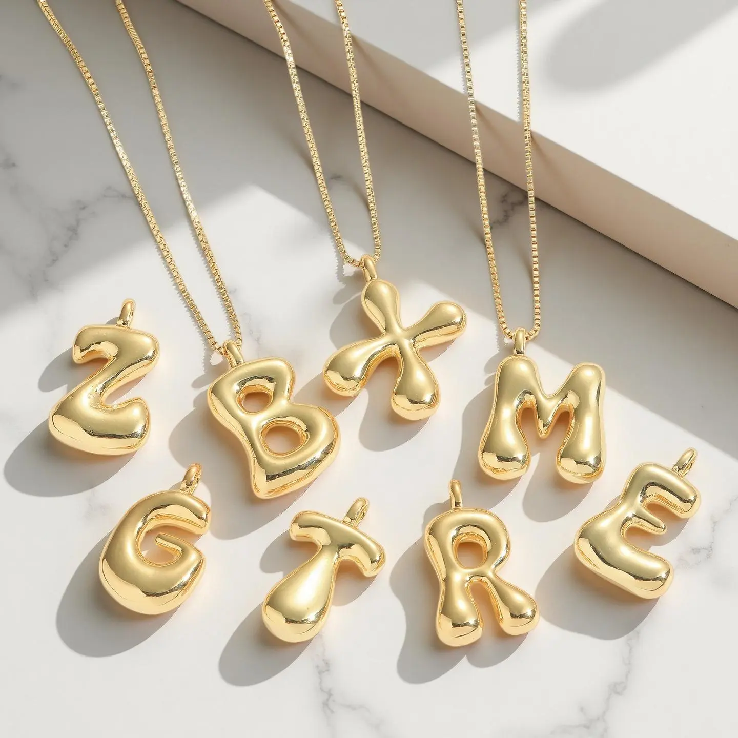 18K Gold Plated Chunky Gold Initial Letter Charm Pendant Necklace, Trendy Bubble Slide Glitter Pendants Necklace Personalized Letter A-Z Name Jewelry Birthday Gifts Versatile Daily Wear & Party Necklace