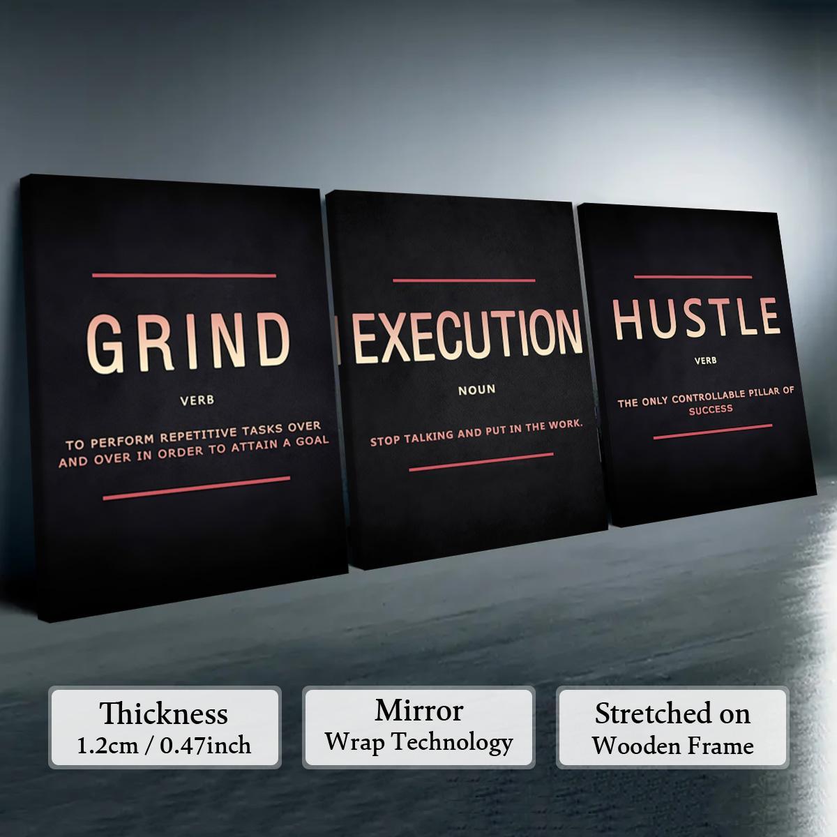 Wooden Framed Canvas Painting, 3 Counts/set Urban Inspirational Letter Decorative Painting, Modern Art Poster for Office Home Dormitory Dining Room Bar