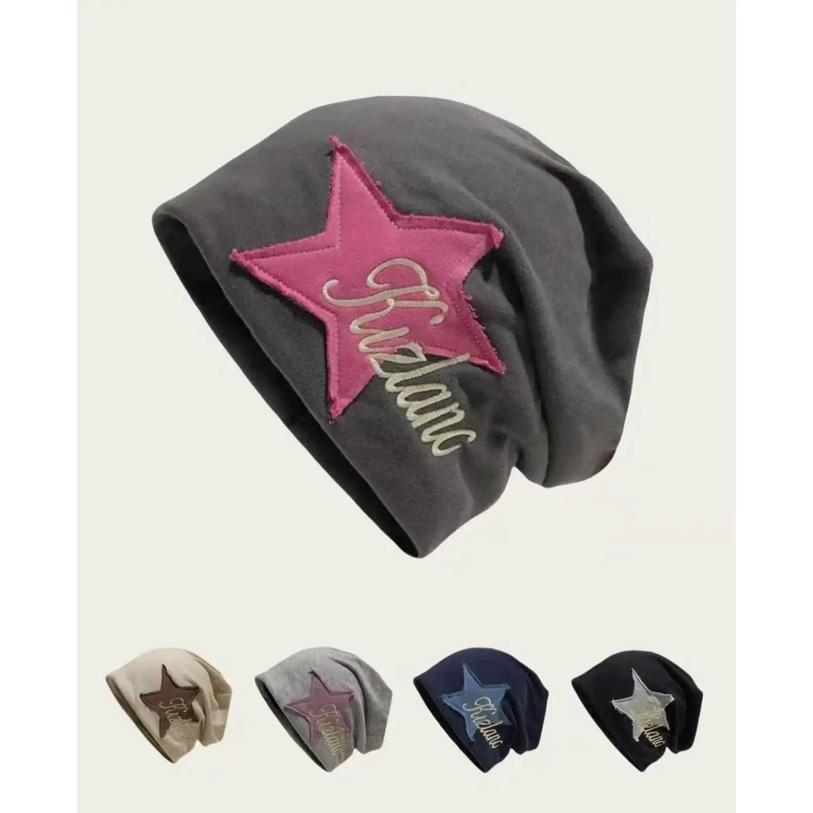 Star Patched Letter Embroidery Beanie Hat - Machine Washable, Casual & Trendy, All-Match Design, Perfect for Daily Wear, Birthday Gift SpringStatements Beanies Star Cap Knit Hat Star Cap Knit Hat Hat Set summerwins