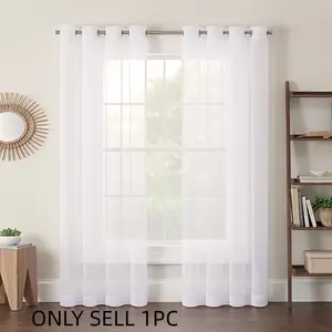1pc Linen Texture Lock Ring Drapes, Semi-Transparent Sheer Curtains, Romantic Atmosphere Window Treatments, Living Room Bedroom Decor