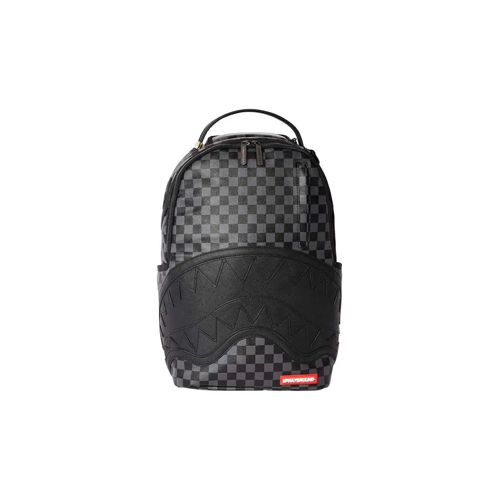 Sprayground SG Shark Print Backpack – Unisex Vintage Checkerboard PVC Bag in Black