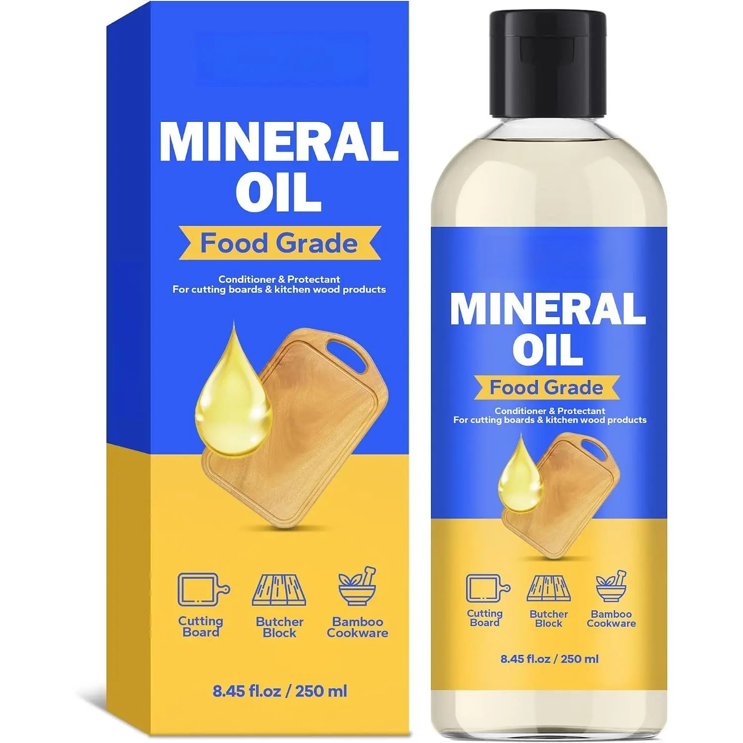 Mineral Oil (8.45 fl.oz),  Grade Mineral Oil for  Boards, Butcher Block for Maintaining Wooden &   Boards, Prevents Drying & Cracking