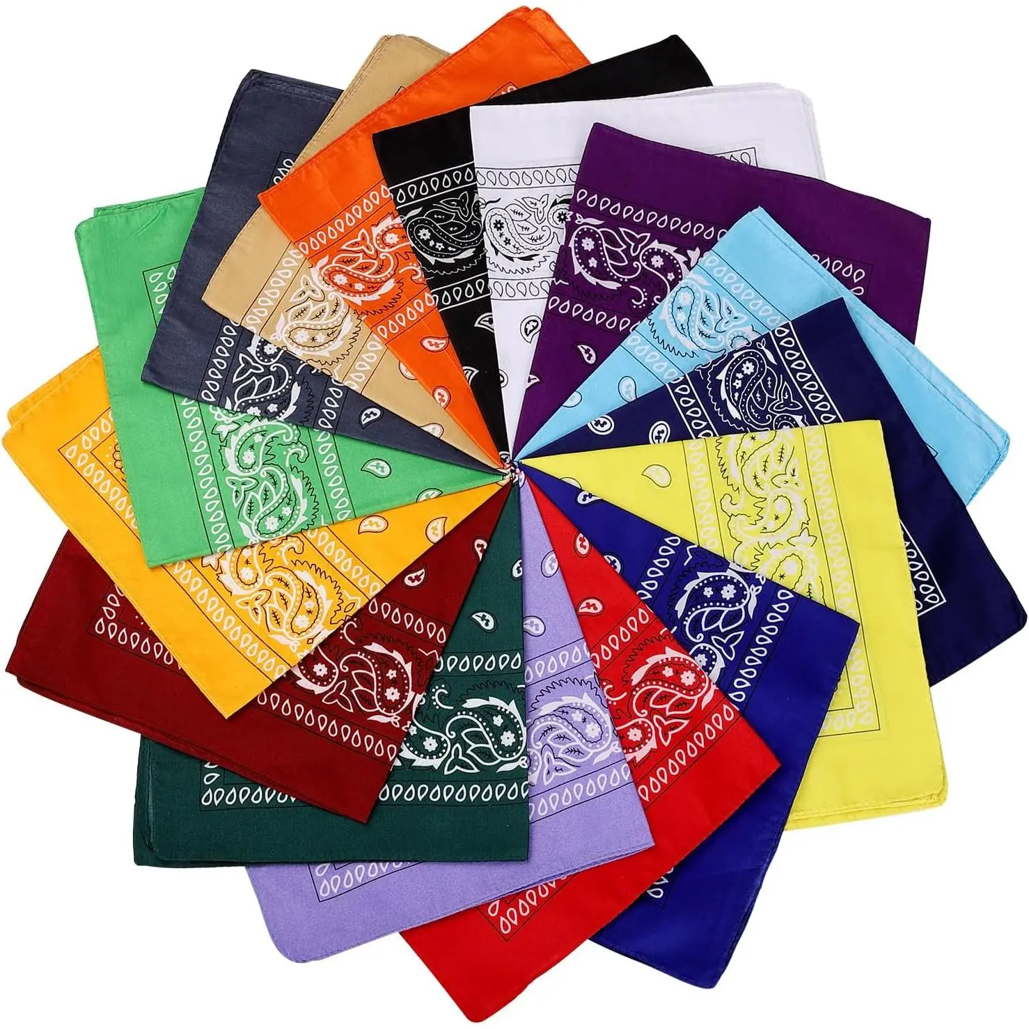 Unisex Multi-Colors Square Shape Bandanas, 16 Pcs 22x22 in Multi-Purpose Handkerchiefs, Headbands Headscarves for Outdoor Activities, Bandana Headbands, No, Male