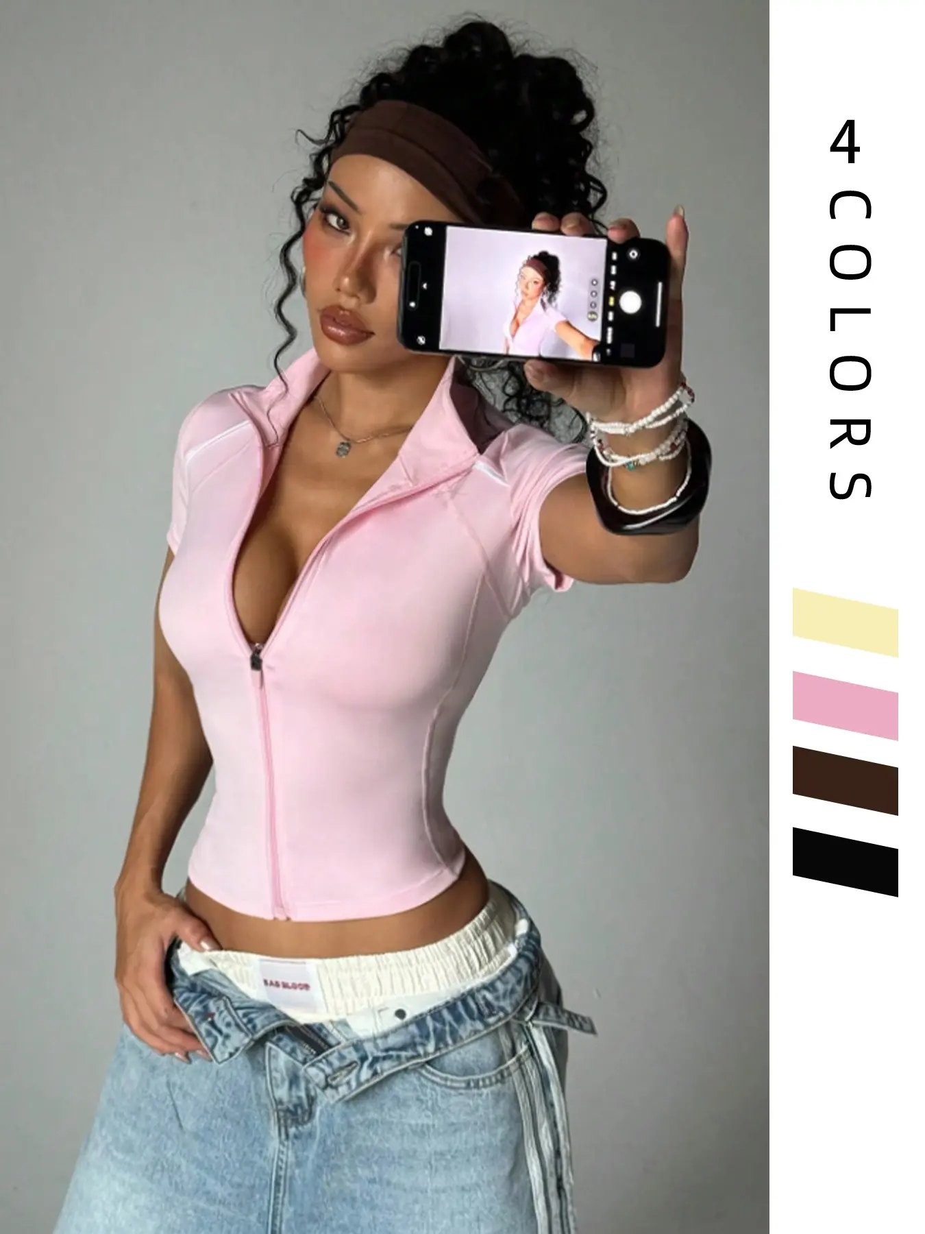 Women's Ultra-Thin Fitness Short Sleeve Top, Stretch Athletic Tee, Zipper Design for Running, Gym, Yoga, Sporty Fitted Style, Plain Pattern, Sporty T Shirt, Gym Workout Tee, Fitness Wear, Fitness Running Tops