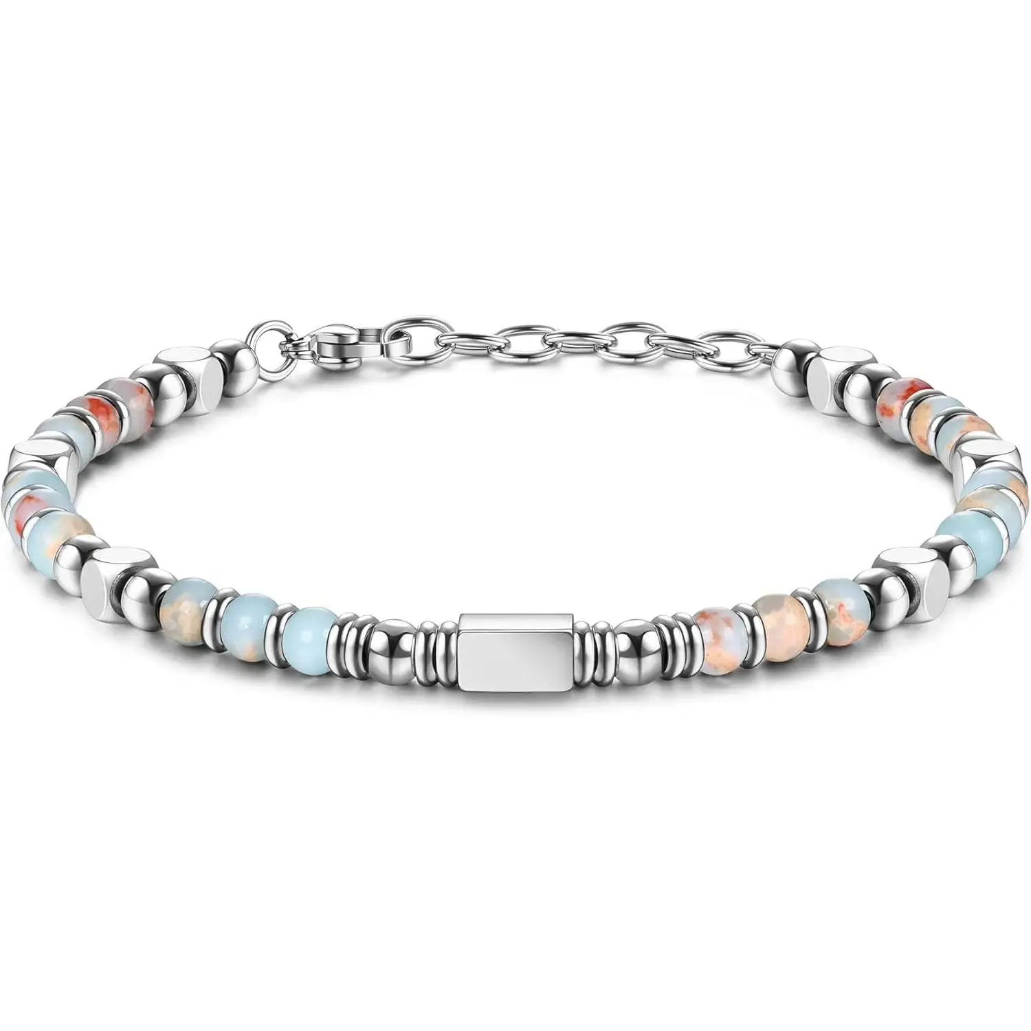 Milacolato 4MM Beaded Bracelet - Stainless Steel Adjustable Slide Bangle with Pink Crystal, Tiger Eye & Turquoise, Anxiety Relief Summer Jewelry for Women