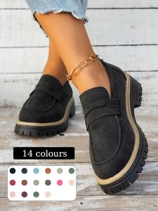 women's fashionable solid color loafers, casual comfortable chain decorated slip on shoes for daily wear, lightweight breathable chunky shoes for women & girls, trending shoes, footwear, walking shoes