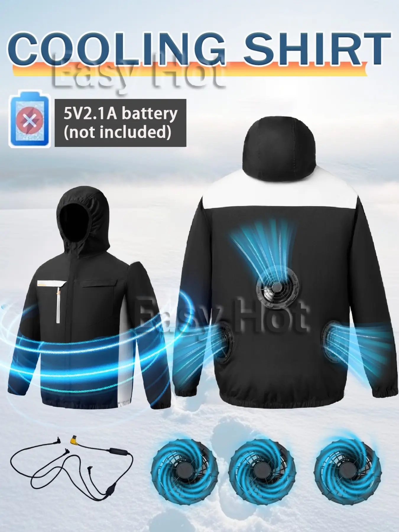 3 Fan Air Conditioning Jacket, Long Sleeve Cooling Workwear, UV Protection, Breathable, Unisex, Ideal for Outdoor Activities, Tops
