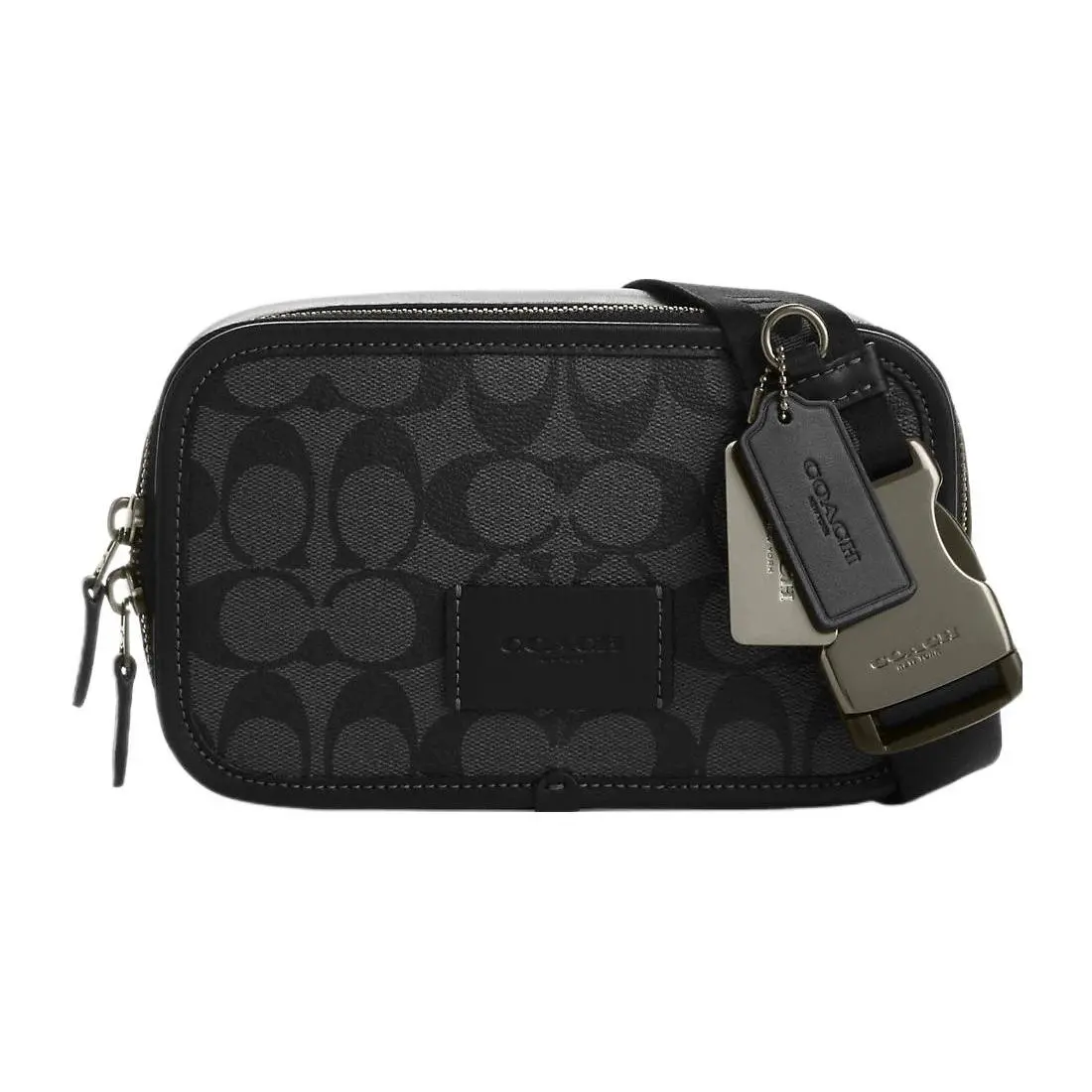 COACH Wyatt 20 Classic Monogram Zip-Top Crossbody Waist Bag for Men, Leather-Trimmed Coated Canvas, Black