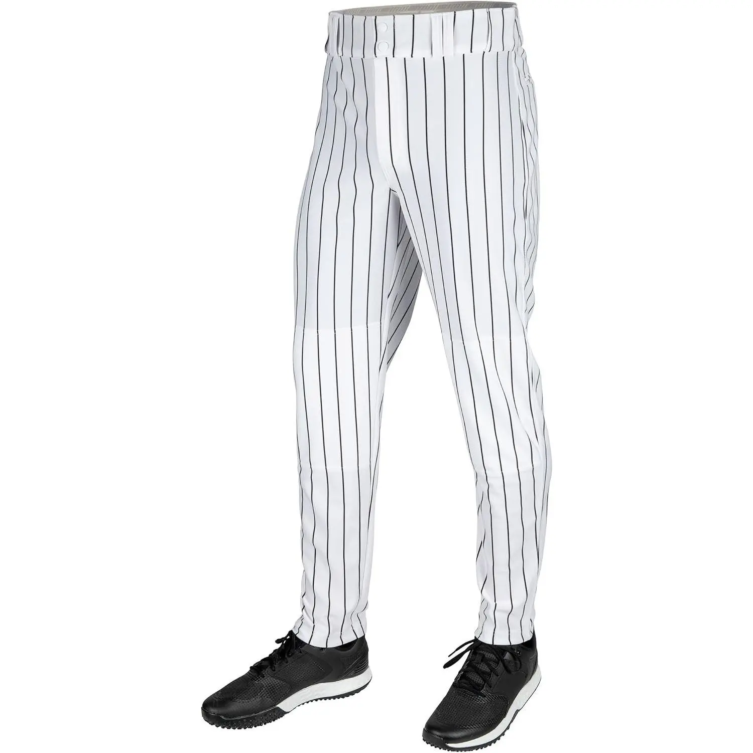 Men's Pinstriped Triple Crown 2.0 Tapered Bottom Baseball Uniform Pants, Polyester Stretch Fabric with Belt