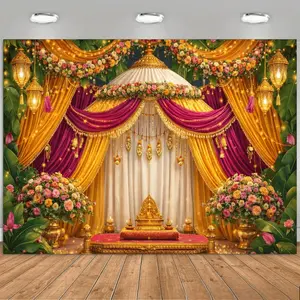 Indian Lantern Festival Banner Backdrop Cultural Celebration Style Polyester Fiber Tapestry Wall Hanging Photography Background Wedding Party Event Home Studio Indoor Outdoor Durable Fabric