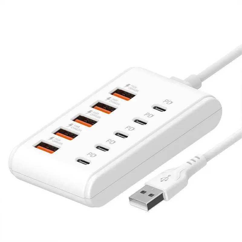 10 Port USB Fast Charging Station, 5 Type-C PD + 5 USB-A Ports, Ideal for Laptops Tablets, Multi-Device Power HUB, Workspace Organizer, USB Hubs