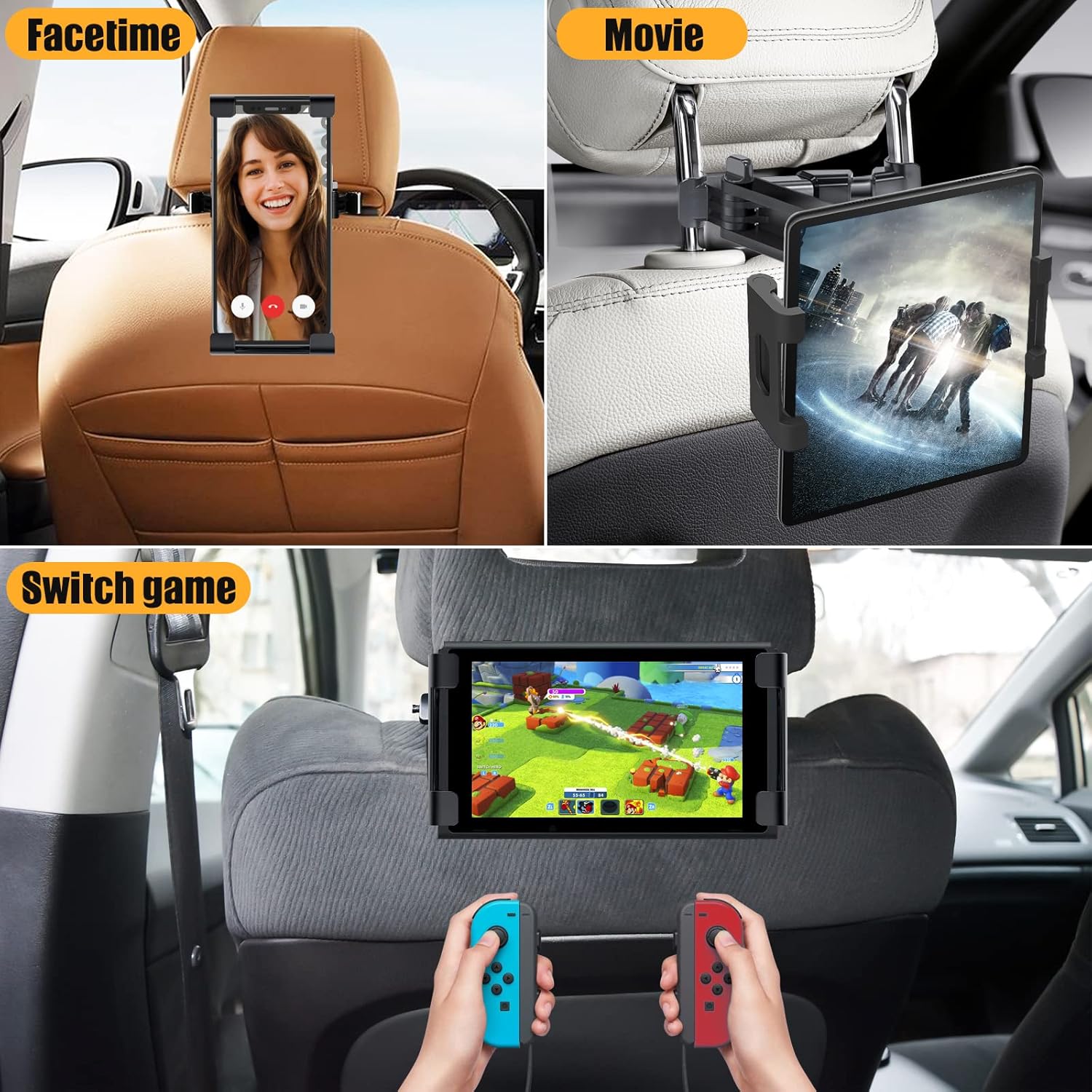 Car Headrest Phone and Tablet Holder with 360° Rotating Extension Arm, Fits 4.7–11‑inch iPad and iPhone, Travel Must-Have for Kids, Secure Holder Smartphone, Car Phone Mount, Car Phone Holders