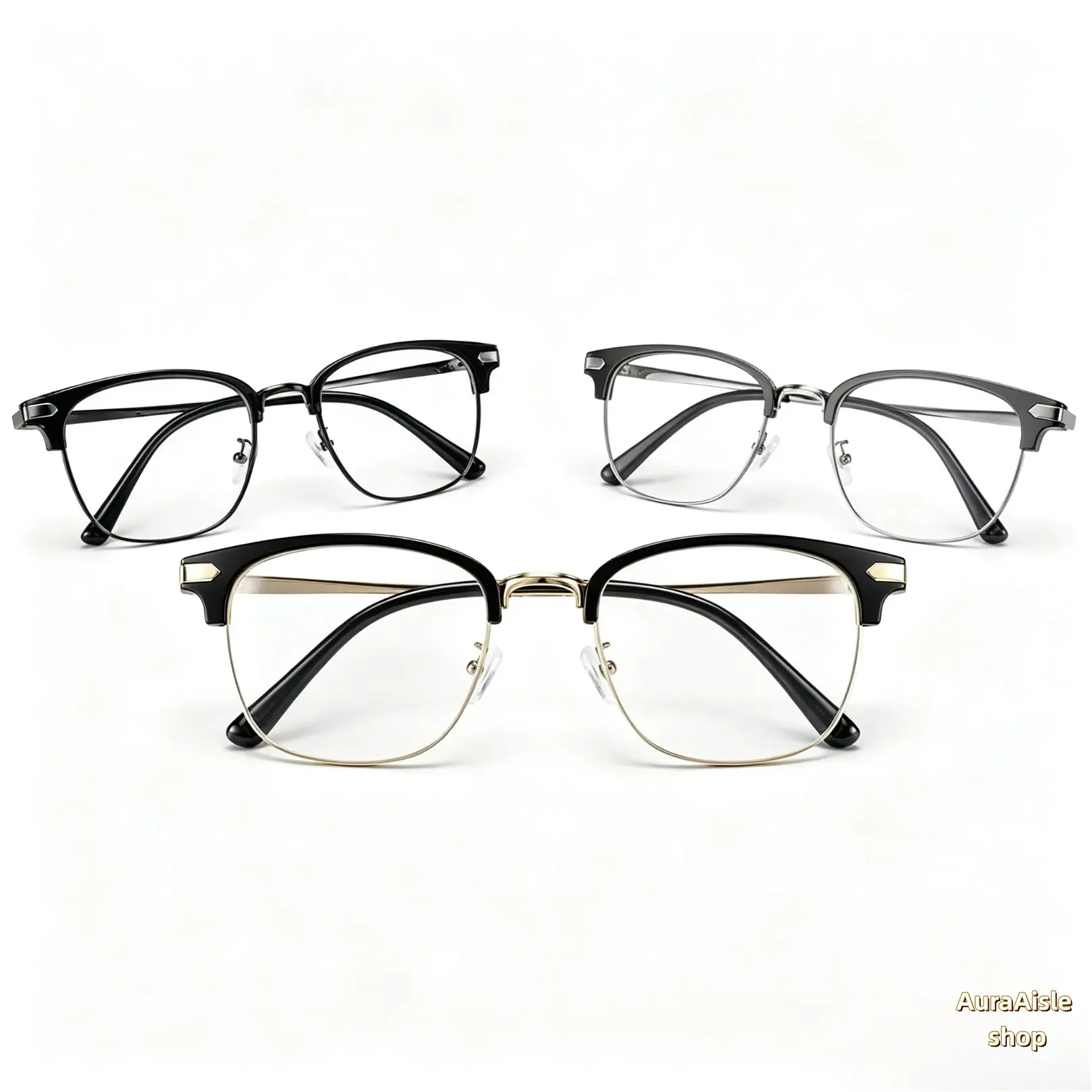 Unisex Half-Rim Browline Blue Light Blocking Eyeglasses - Lightweight Metal Frames, Square Shape, Flexible Nose Pads, Anti-Eye Strain Optical Eyewear, Blue Light Glasses for Women, Office Daily Use, Office Use, Men's Accessories