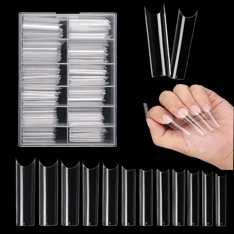 240pcs Acrylic Nails, 12 Sizes, Transparent Half-Strip French Tips, Long-Lasting, Ideal for Salons & DIY Manicures, Nail Art Supplies, False Nail Set
