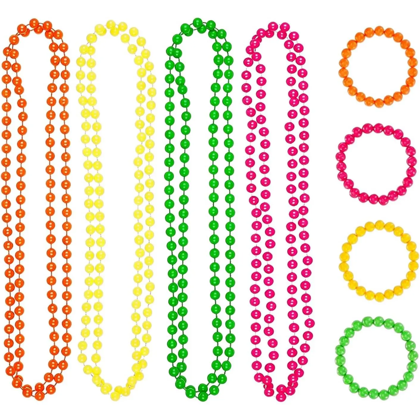 8 count Neon Bead Necklaces Bracelets Sets, 80s Colorful Plastic Beads , Retro Party Favors for Summer Carnival (Multicolor)