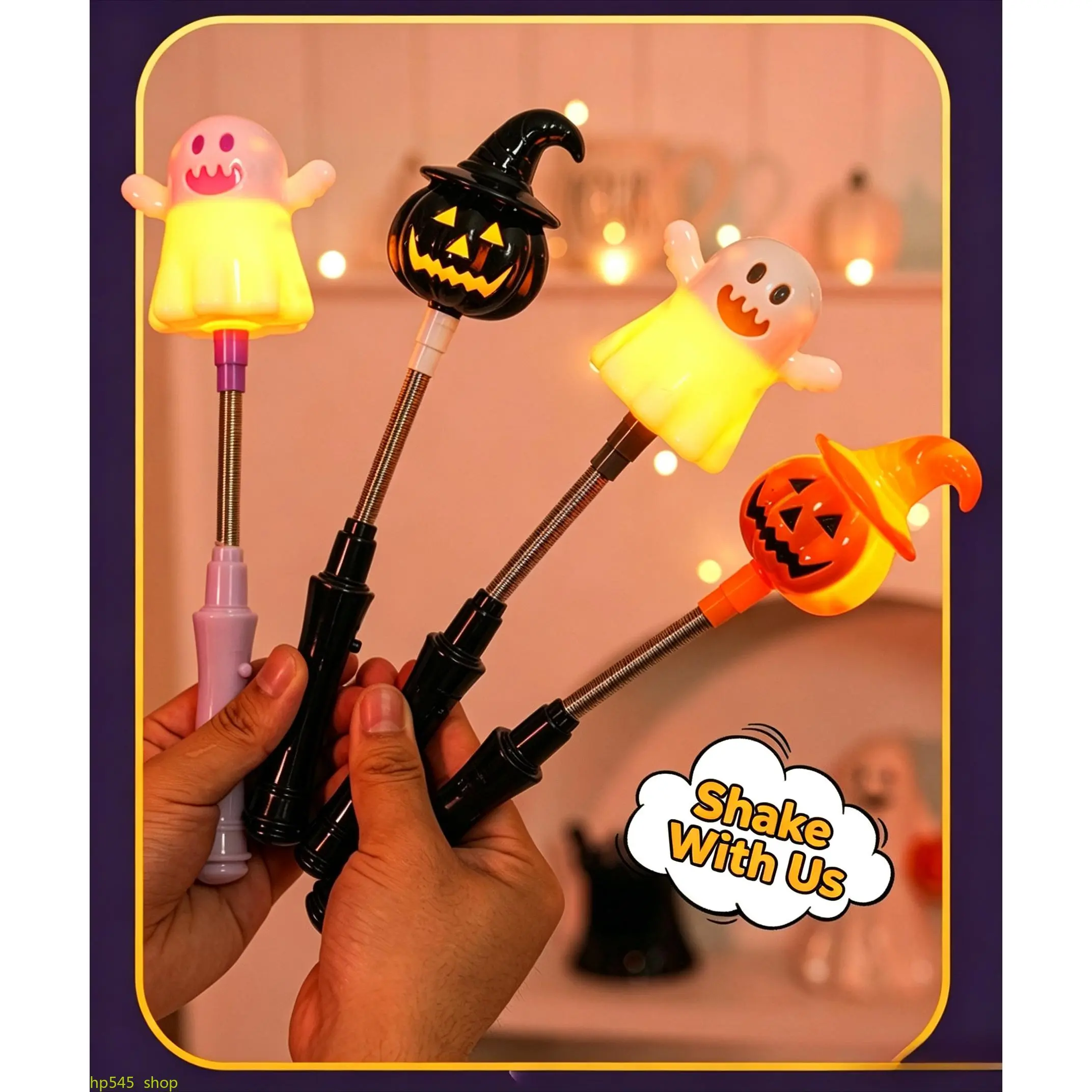 Halloween Glowing Pumpkin Handheld Wands Decor Props For Kids, Flashing LED Light Stick Smooth Burr-Free Safe Plastic, Thick Reinforced Handle Not Easy To Snap While Shaking, Compact Pocket-Sized Portable Design For Trick Or Treat, Long Lasting Battery Ma
