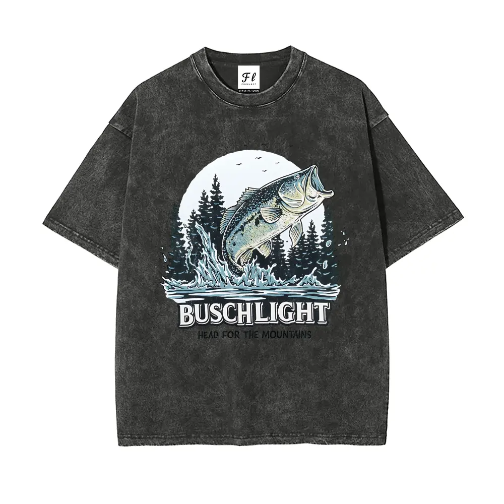 Vintage Acid Wash Graphic T-Shirt, Unisex 'Head for the Mountains' Washed Cotton Streetwear with a Comfortable Oversized Fit, Tshirt, Casual, Style, Everyday, Fabric, Printed, Daily Wear, Retro Look, Washed Effect, Round Neck