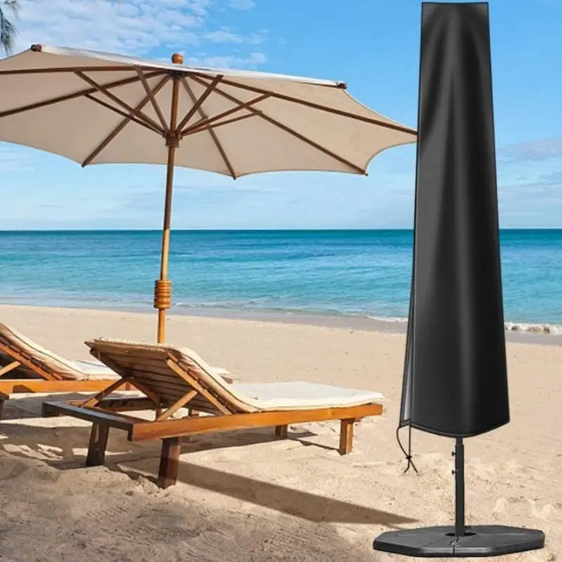 Patio Umbrella Waterproof Cover, Hook & Loop Fastener, Sturdy Zipper, Drawstring Belt, Weatherproof Dustproof, Outdoor Parasol Storage