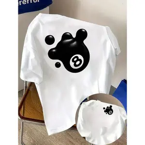 Men's T-shirt with Billiard Print, Featuring an 8-ball Design on the Front and Back. A Fashionable Short-sleeve Top for Daily Casual Wear and Outdoor Sports Activities, Showcasing a Unique Double-sided Pattern Design