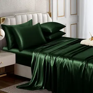6 Piece Satin Sheet Set Queen Size Luxury Silky & Soft Emerald Green Satin Queen Bed Sheet Set with 16" Deep Pocket, 1 Fitted Sheet, 1 Flat Sheet, 4 Pillowcases
