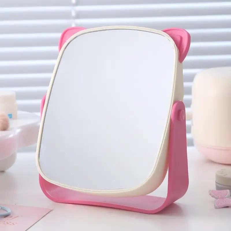 Cat Ear Makeup Mirror, Cosmetic Mirror, Desktop Vanity Mirror with Storage Box, Princess Mirror for Girls' Room, Home, Study, Dormitory, Decorative Mirror, Multifunctional Mirror