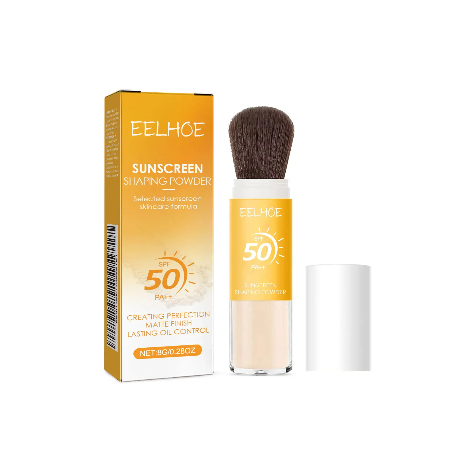 SPF50 PA++ Sunscreen Setting Powder Built-In Brush Portable Loose Powder Oil Control Blur Pores Matte Finish Long Lasting UV Protection Touch Up Sun Block Makeup Powder 8G For Outdoor Daily Makeup