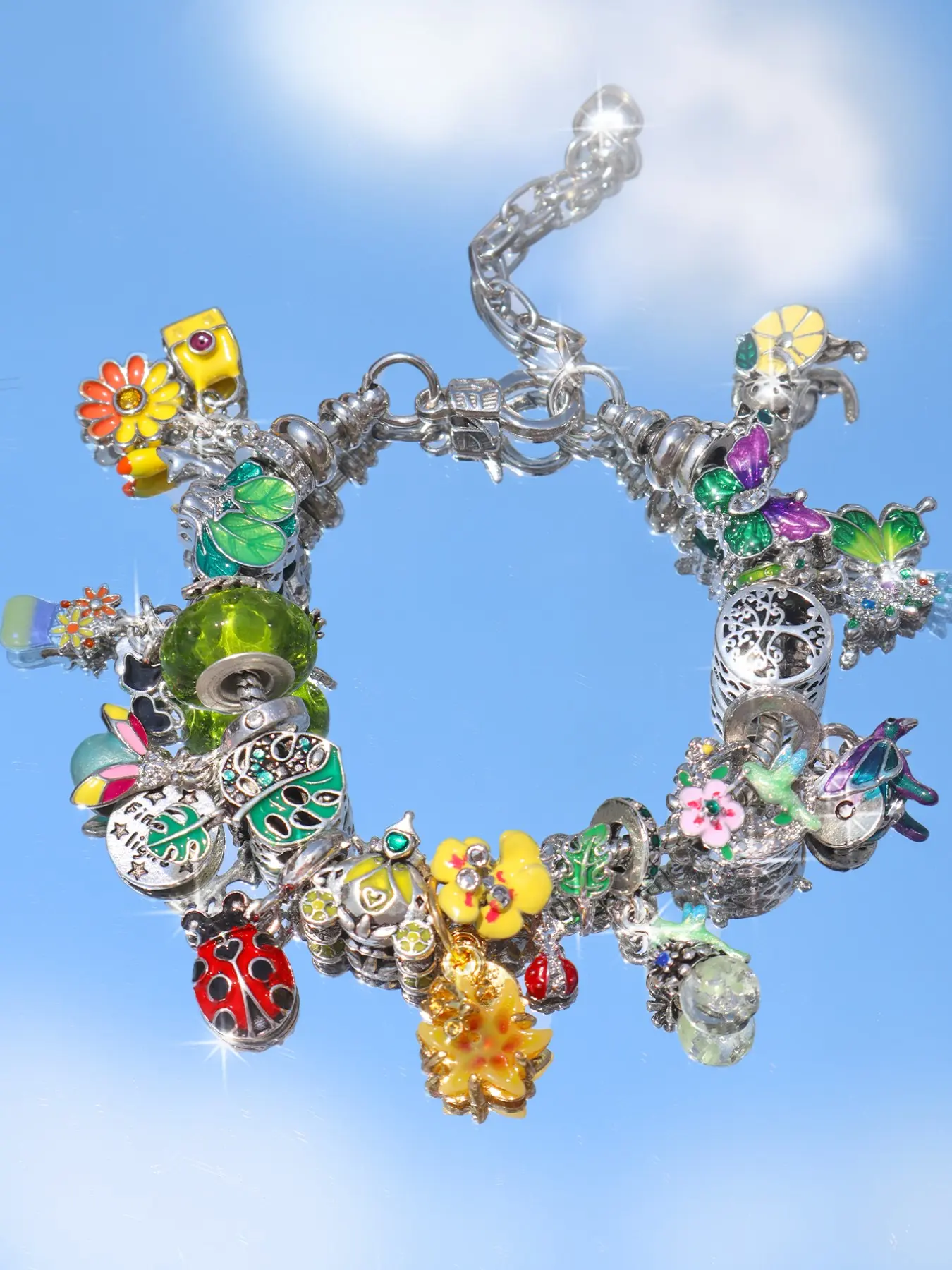 Cherry Blossom Butterfly Charm Bracelet, Natural Style Insect Bracelet, Beetle Leaf Bracelet, Unique Jewelry Accessory