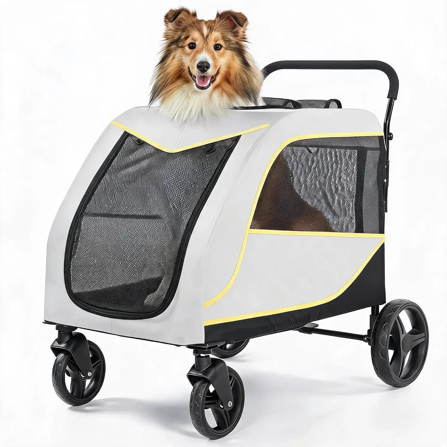 Extra Large Dog Stroller - 176LBS Capacity Foldable 2-Pet Luxury Pet Wagon for Senior/Disabled Medium & Large Dogs, All-Terrain 360° Swivel Wheels, Lockable Footbrake, Breathable Air Mesh for Outdoor Travel
