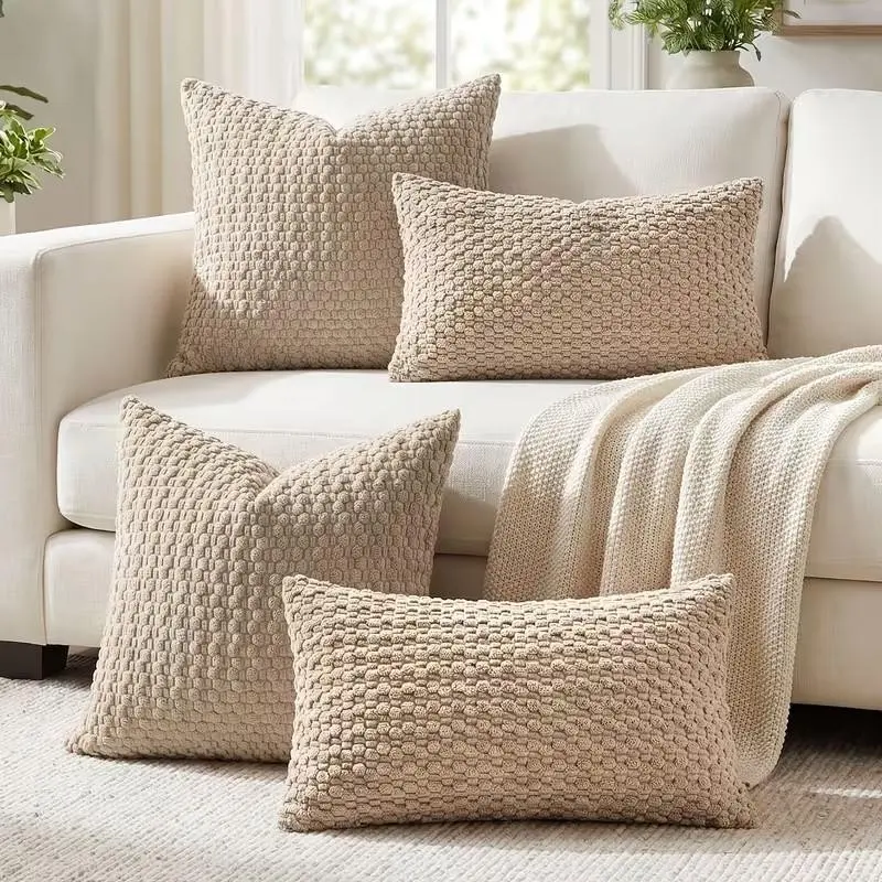 4 Piece Soft Striped Velvet Pillow Covers, Modern Luxury Decorative Sofa Bed Living Room Cushion Cases, Bohemian Country Home Decoration, Room Cozy Accessories