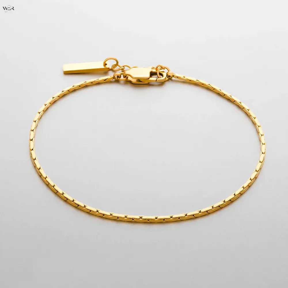 18K Gold Plated Thin Flat Tile Chain Bracelet Minimalist Rectangular Bar Dangle Adjustable Extension Stainless Steel Wrist Bangle 3 Lengths 2 Colors Women Daily Stackable Jewelry Gift