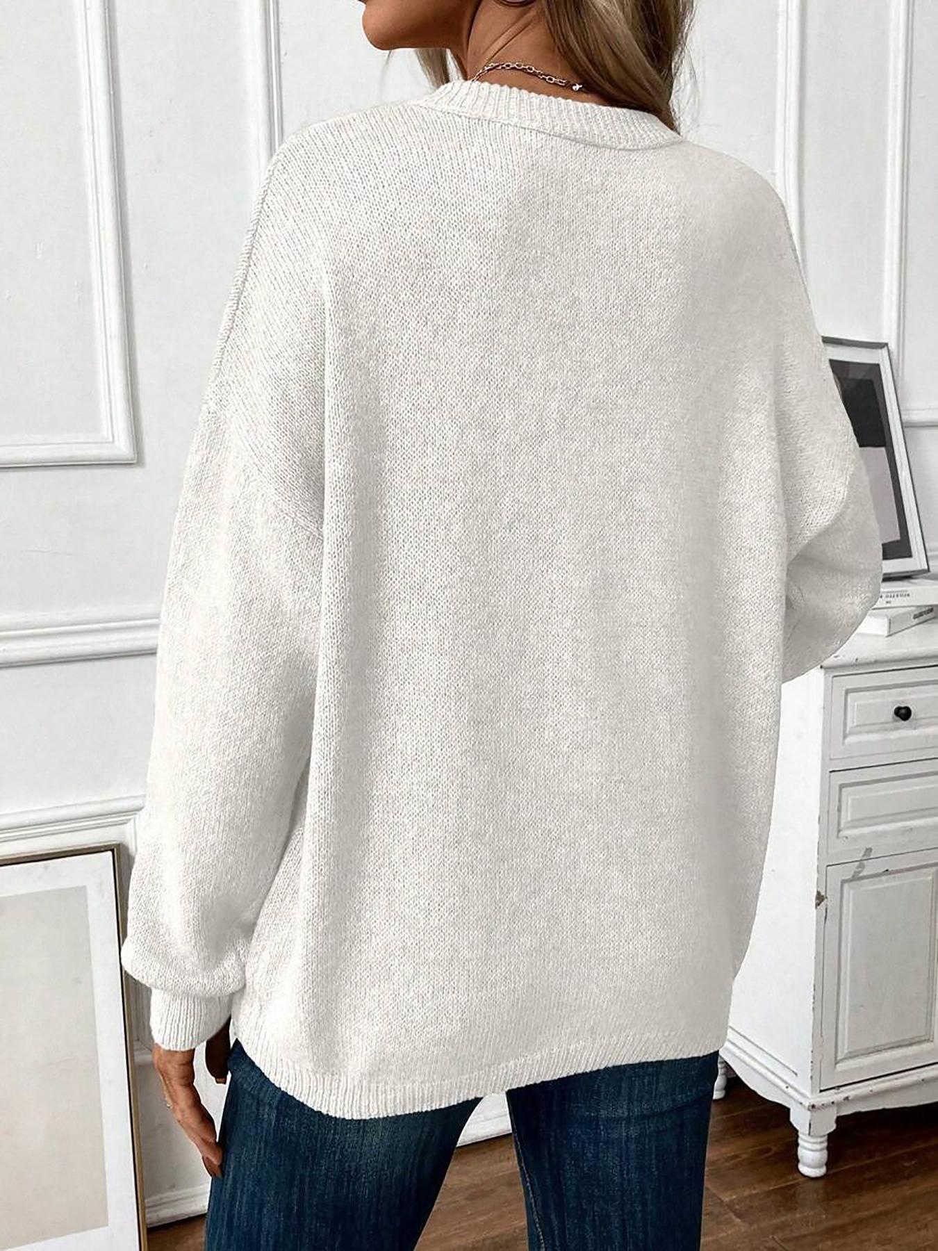 Women's Fall Winter Casual Fitted Knit Sweater, Round Neck Long Sleeve Pullover, Fashionable Simple Style, Versatile & Elegant Design Womenswear