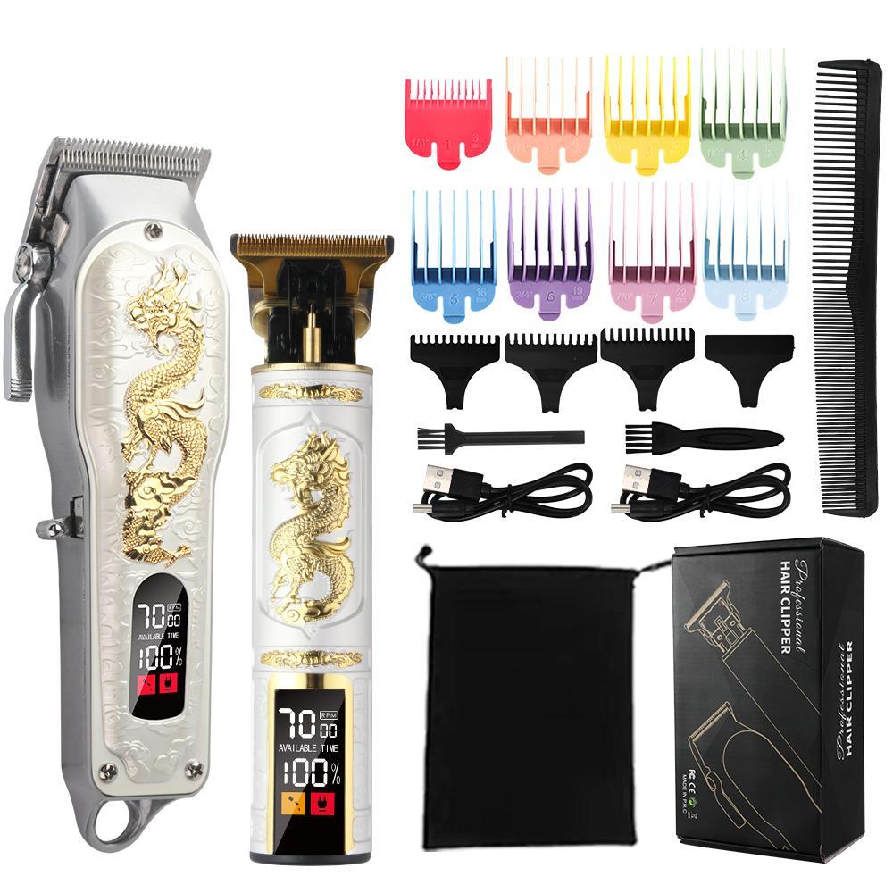 Dragon Pattern Hair Clipper Set, 1 Box USB Rechargeable Hair Trimmer Set with Accessories, Professional Hair Clipper Set for Men, Barber Equipment